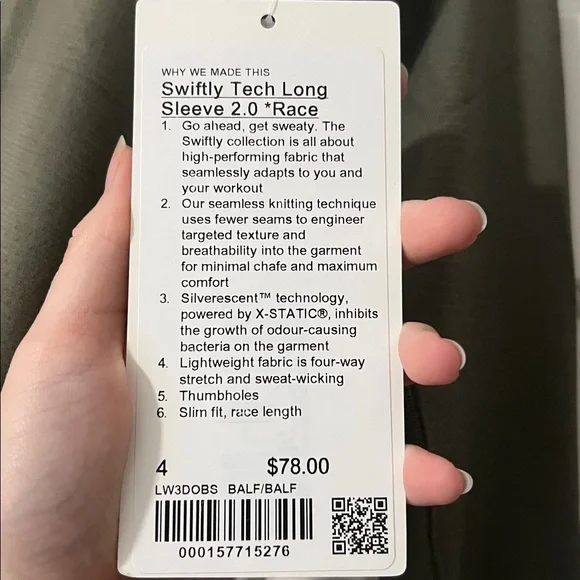 NWT Lululemon Swiftly Tech Long Sleeve Shirt 2.0 - waist length size 4 - Picture 4 of 4